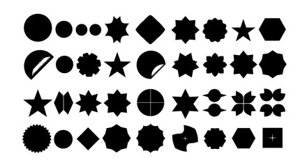 Collection of various black geometric shapes and abstract forms.