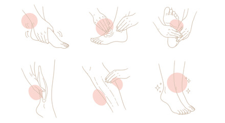 Foot pain illustration showing different areas of discomfort and injury.