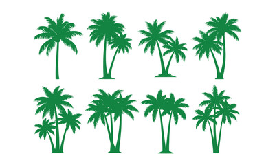 Obraz premium Green palm trees collection, tropical silhouette against a white backdrop sense of paradise