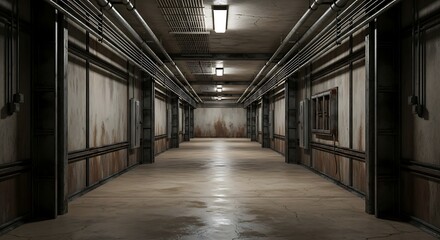 Obraz premium Image Title: Dark, Grungy Industrial Corridor 