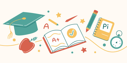 education learning academic achievement illustration school graduation textbook apple study success grades science mathematics excellence
