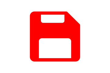 Red floppy disk icon isolated on transparent background, representing data storage and computer technology concept