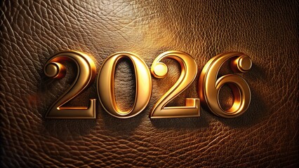 Gold foil stamped number design on textured leather featuring the year 2026 in a striking artistic arrangement