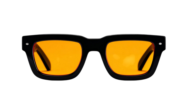 PNG of Stylish black sunglasses with striking orange lenses, perfect for a bold fashion statement.