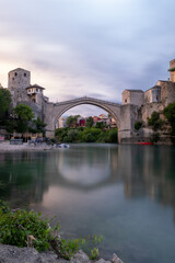 Fototapeta premium Stari Most Mostar Bridge aerial view in Mostar, Bosnia and Herzegovina