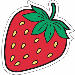 Obraz premium strawberry, cartoon strawberry, red fruit, green leaves, 