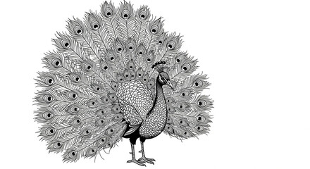 Stylized peacock illustration in black and white design
