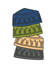 Stack of Colorful Muslim Prayer Kufi Hats Illustration