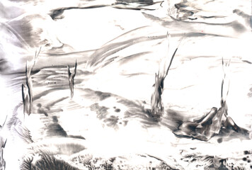 A bleak landscape with withered trees. Art, painting. Encaustic, art decoration, sketch. Illustration hand drawn modern, hot wax new