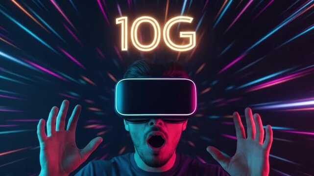 Person Experiencing Excitement in Virtual Reality with Colorful