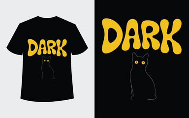 Black t shirt design with dark cat and yellow text