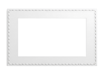 White rectangular photo frame with decorative stitched border isolated on transparent background