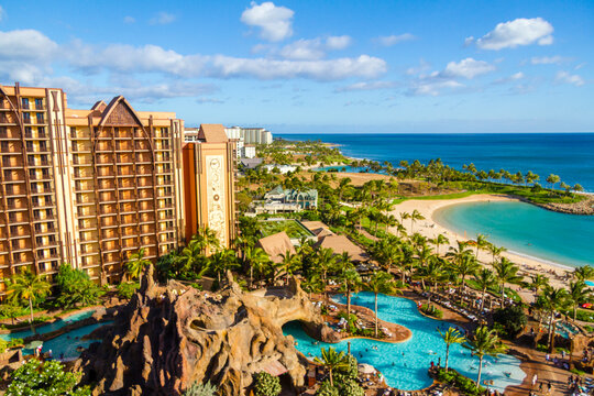 View of Aulani&rsquo;s Pool, East Tower, and Surrounding Ko Olina Resort