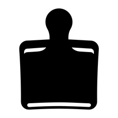 Stylized black cutting board silhouette with rounded handle and rectangular base shape
