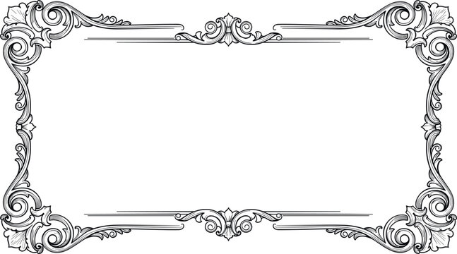 Elegant Ornate Rectangle Frame with Flourishes and Swirls, Ideal for Decorative Borders and Vintage Designs