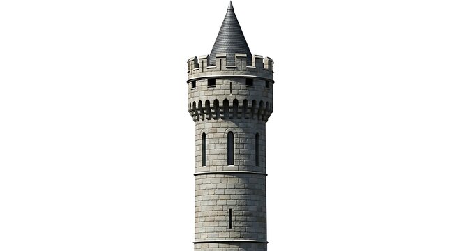 Isolated Medieval Castle Tower with Stone Walls and Turret
 - Powered by Adobe