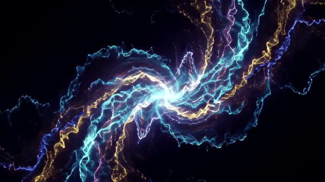 Abstract lightning bolts intertwining in a dark background, showcasing energy