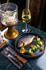 Gourmet Dishes with Wine Pairings - Exquisite Restaurant Food Photography