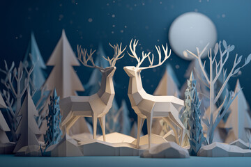 Handcrafted Paper Forest Scene with Reindeer – Holiday Origami Art