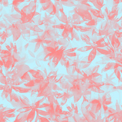 Soft focus pastel floral pattern with delicate pink blossoms on a light blue background