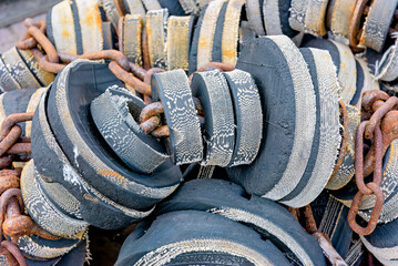 full frame photo of rubber fishing floats discs