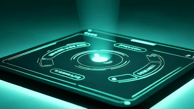 Futuristic touchscreen interface displaying interactive controls in a dark setting