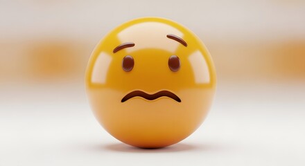 Fototapeta premium A yellow emoji with a sad expression featuring downturned mouth and furrowed eyebrows on a neutral background