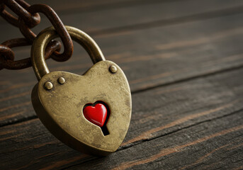 Heart shaped lock on wooden background a symbol of love forever