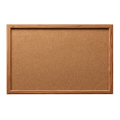 An empty cork bulletin board with a wooden frame isolated on a  perfect for adding your own notes or messages, isolated on transparent background, perfect cutout, PNG