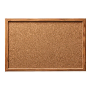 An empty cork bulletin board with a wooden frame isolated on a  perfect for adding your own notes or messages, isolated on transparent background, perfect cutout, PNG