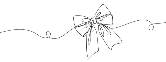 Beautifully detailed ribbon bow, one continuous line, hand drawn doodle. single line art drawing vector illustration strokes can be edited.
