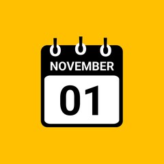 November 1 Calendar Vector Illustration. Day calendar with date november 1. Week Starts on Sunday. Checklist day calendar with background. 