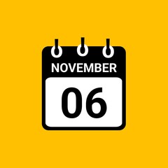 November 6 Calendar Vector Illustration. New Year Date Icon. Day calendar with date november 6. Week Starts on Sunday. Checklist day calendar. Six November. 