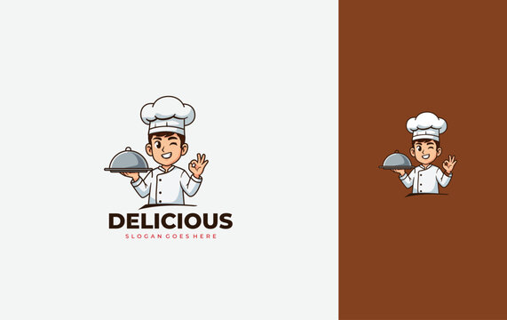 young Chef mascot design for cullinary business and restaurant. isolated Vector design template.