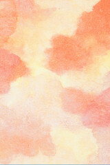 Yellow gold orange red coral peach pink lilac purple white abstract watercolor water. Art background. Pastel soft light pale shade. Colorful multicolor spot splash. Sunset sky cloud sun sunny. Design.