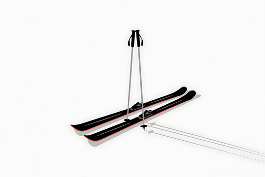 Pair of skis suspended, showcasing winter sports equipment and a sense of motion.