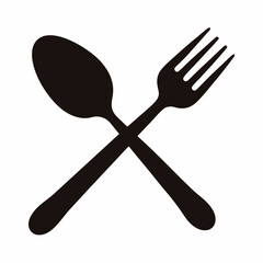 Simple silhouette of crossed spoon and fork, symbol of dining and restaurant