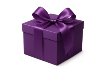 Purple gift box with a satin ribbon bow, celebrating birthdays, anniversaries, and special surprise events