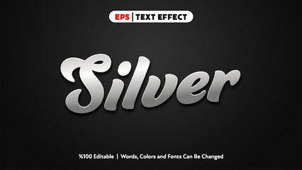 Silver text effect editable vector design with shiny metallic gradient style on dark background