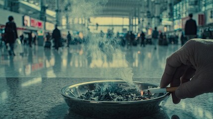 Smoking Cigarette In Train Station