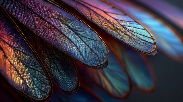 Dragonfly wing texture creating a stunning natural background, showing iridescent colors shift across intricate patterns