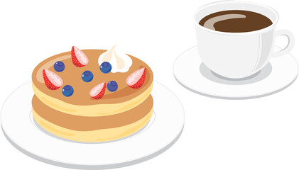 ベリーとホイップのパンケーキとコーヒー