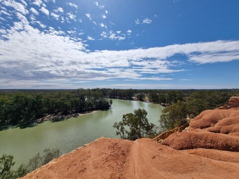 Looking down on the Murray River from a cliff at Loxton in South Australia