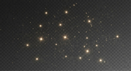 A sprinkle of shimmering golden stardust sparkles across the space. The celestial particles illuminate the darkness, evoking a sense of wonder and the magic of the cosmos. vector illustration