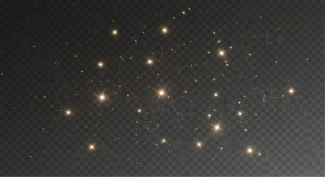 A sprinkle of shimmering golden stardust sparkles across the space. The celestial particles illuminate the darkness, evoking a sense of wonder and the magic of the cosmos. vector illustration