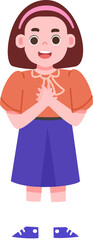 illustration of smiling girl with hands clasped