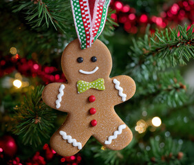  Gingerbread man ornament hanging on the christmas tree