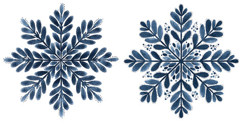 Blue tattoo-style snowflakes with dotwork and mandala design