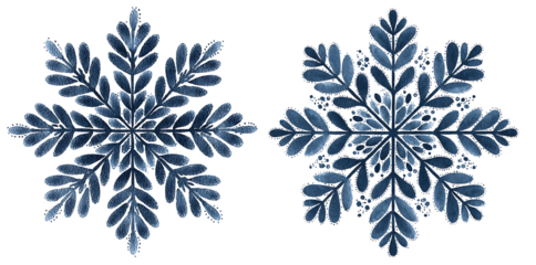 Blue tattoo-style snowflakes with dotwork and mandala design