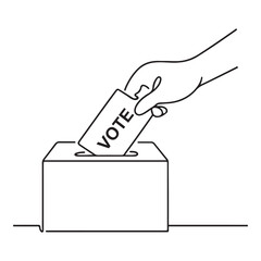 Line art hand dropping a ballot into a voting box civic duty vector illustration